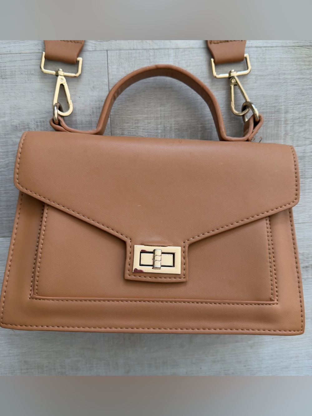 Madison West Tan Top-Handle Satchel with Gold Hardware